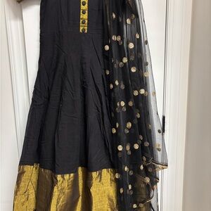Indiam Elegant Black and Gold Women long dress with duppatta